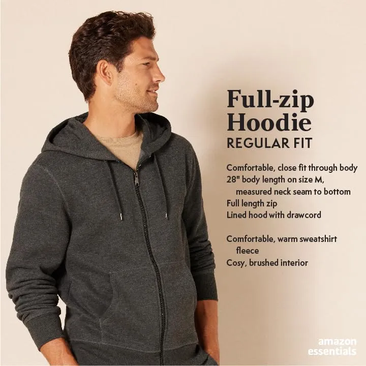 Amazon Essentials Men's Full-Zip Fleece Hoodie (Available in Big & Tall), Olive Heather, Small