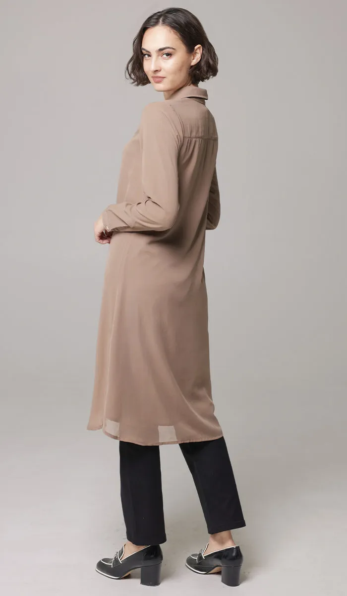 Asra Long Flowy Buttondown Shirt Jacket - Mocha - PREORDER (ships in 2 weeks)