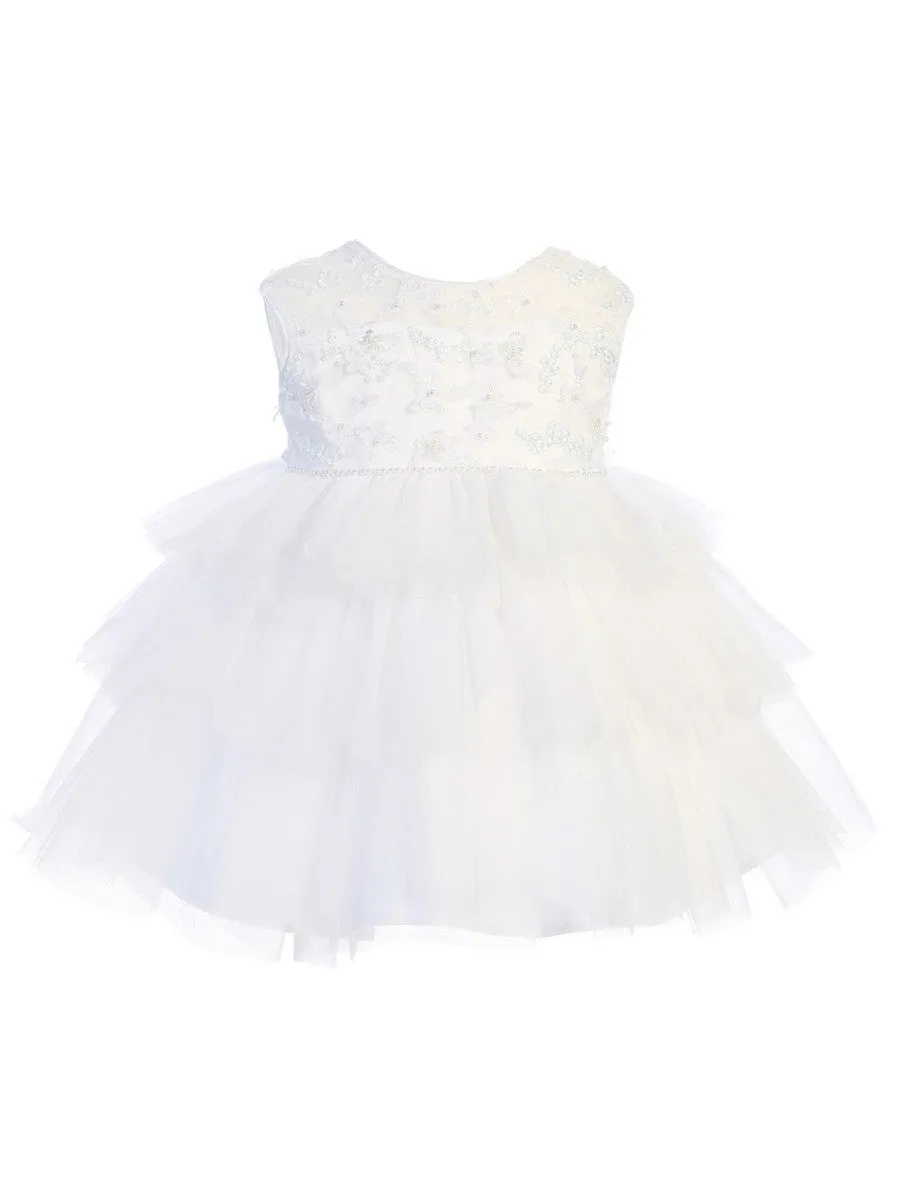 Baby Girls Multi Color Illusion Neckline Floral Layered Flower Girl Dress 6-24M