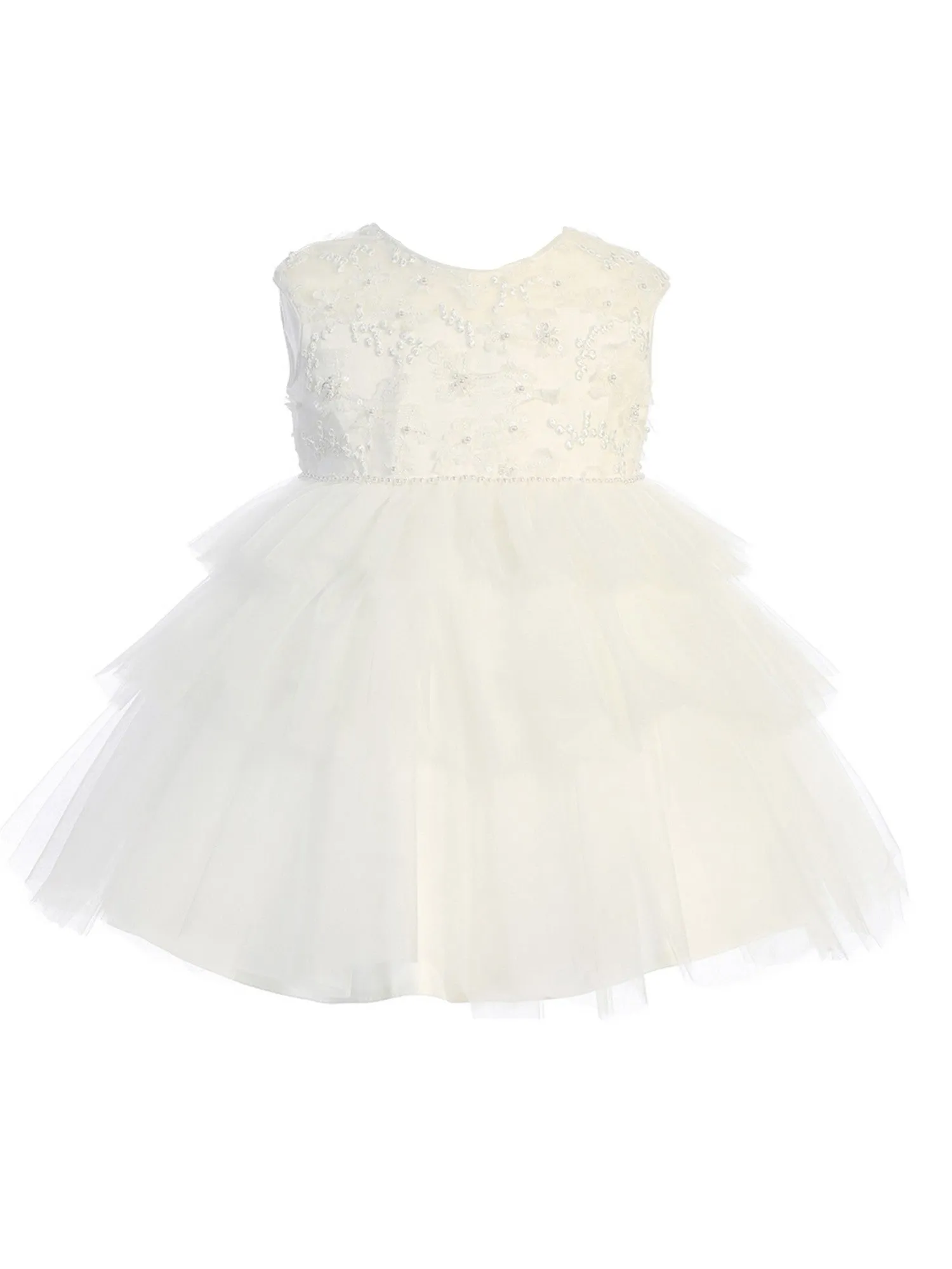 Baby Girls Multi Color Illusion Neckline Floral Layered Flower Girl Dress 6-24M
