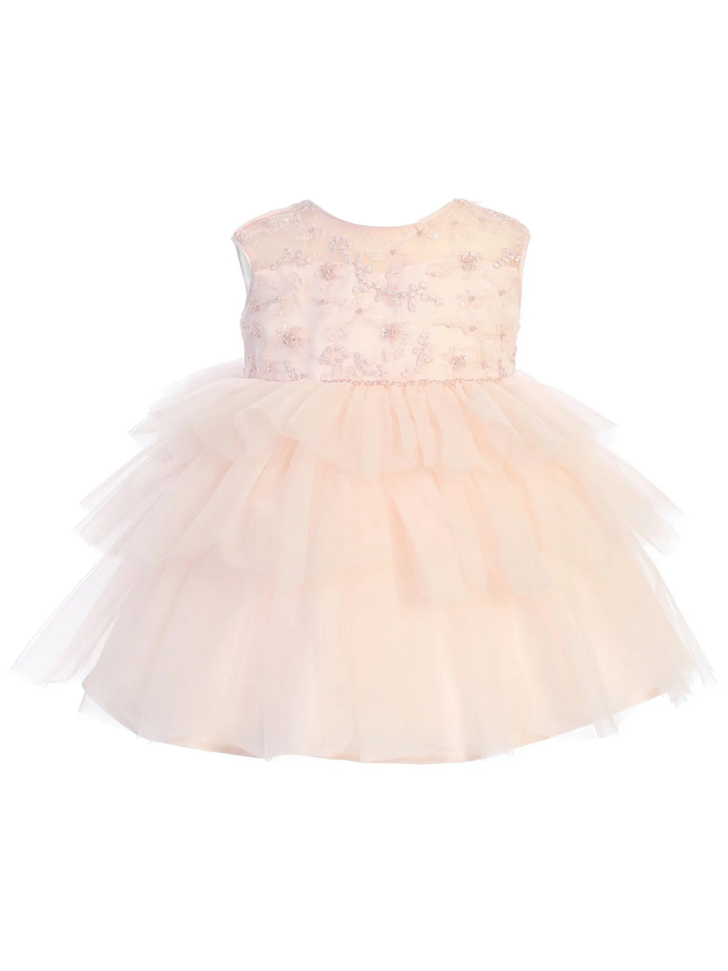 Baby Girls Multi Color Illusion Neckline Floral Layered Flower Girl Dress 6-24M