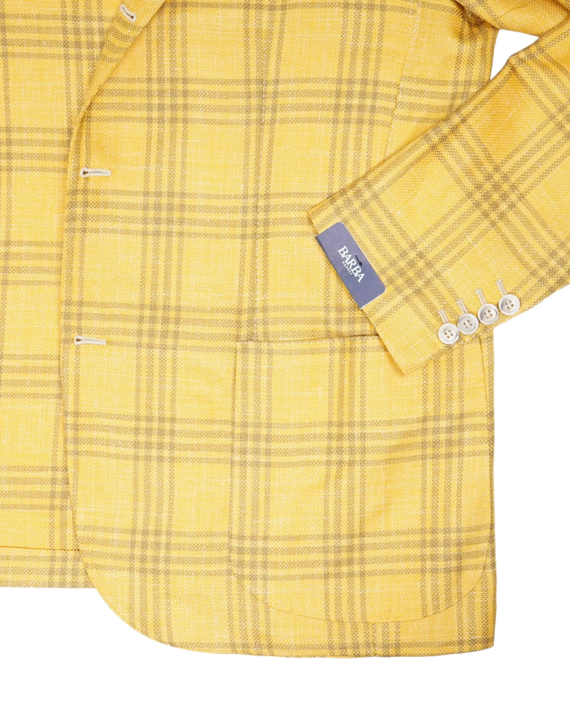 Barba Napoli - Checked Warm Yellow Virgin Wool/Silk/Linen Sports jacket 52