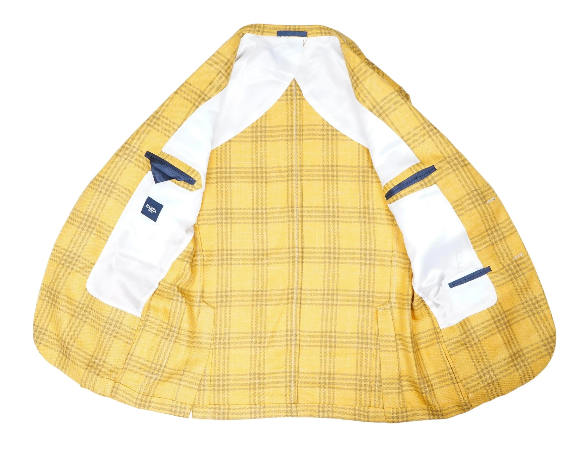 Barba Napoli - Checked Warm Yellow Virgin Wool/Silk/Linen Sports jacket 52