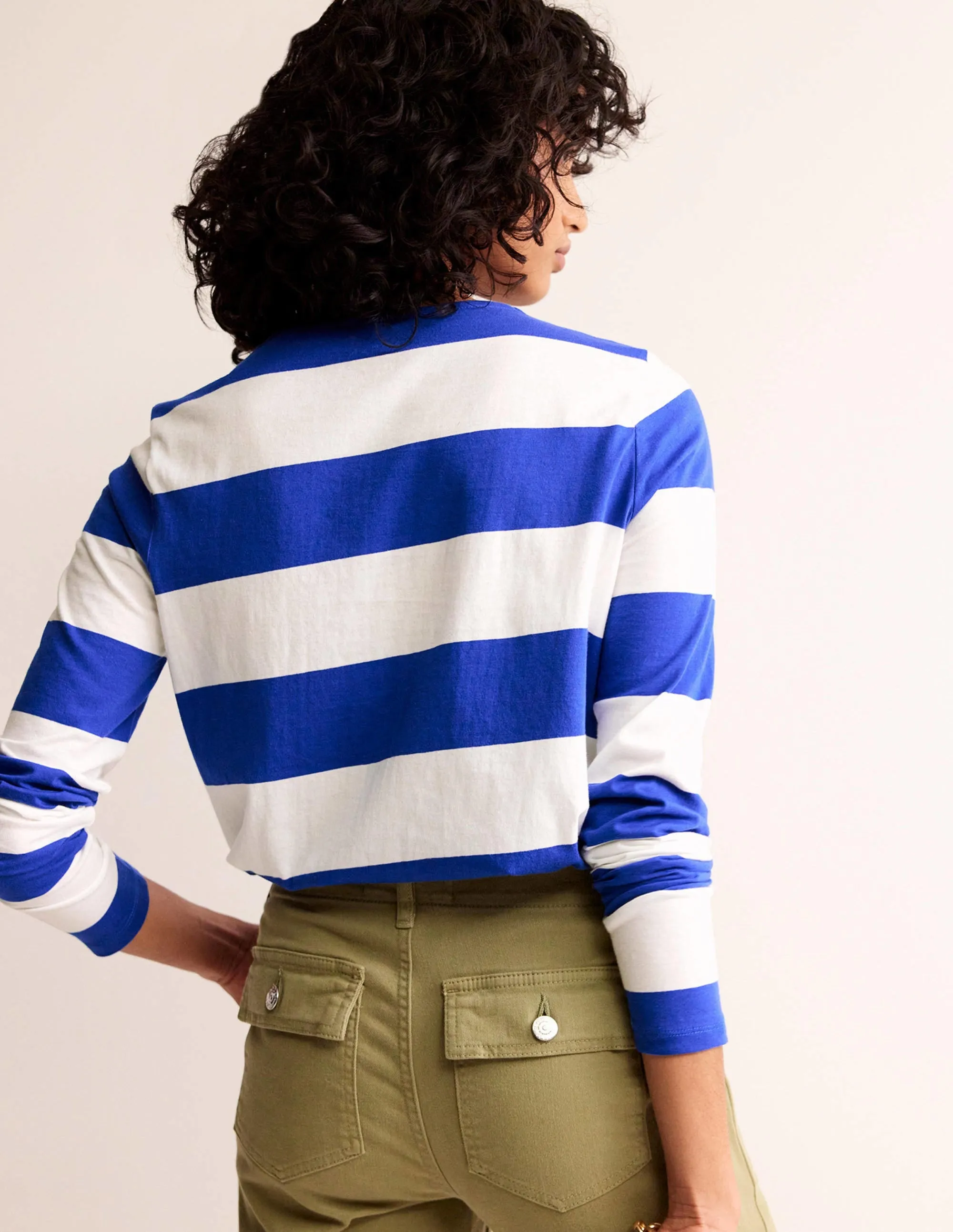 Bea Long Sleeve Breton-Blue, Ivory Wide Stripe