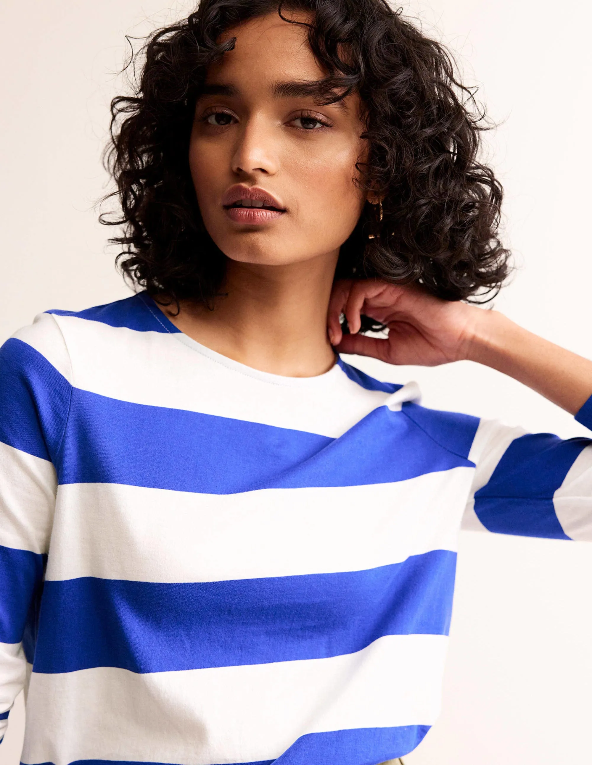 Bea Long Sleeve Breton-Blue, Ivory Wide Stripe