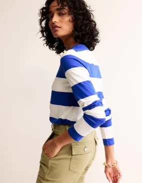 Bea Long Sleeve Breton-Blue, Ivory Wide Stripe