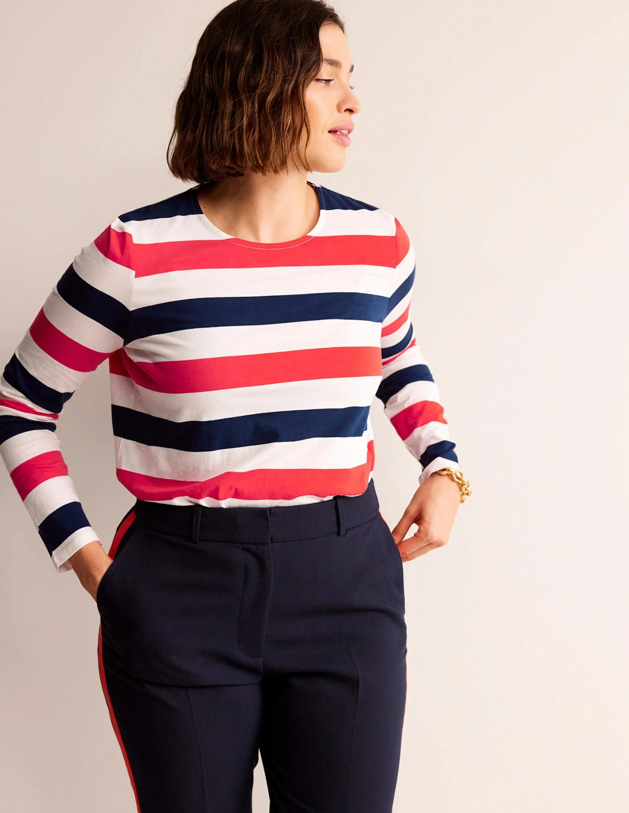 Bea Long Sleeve Breton-Cherry Red and Navy