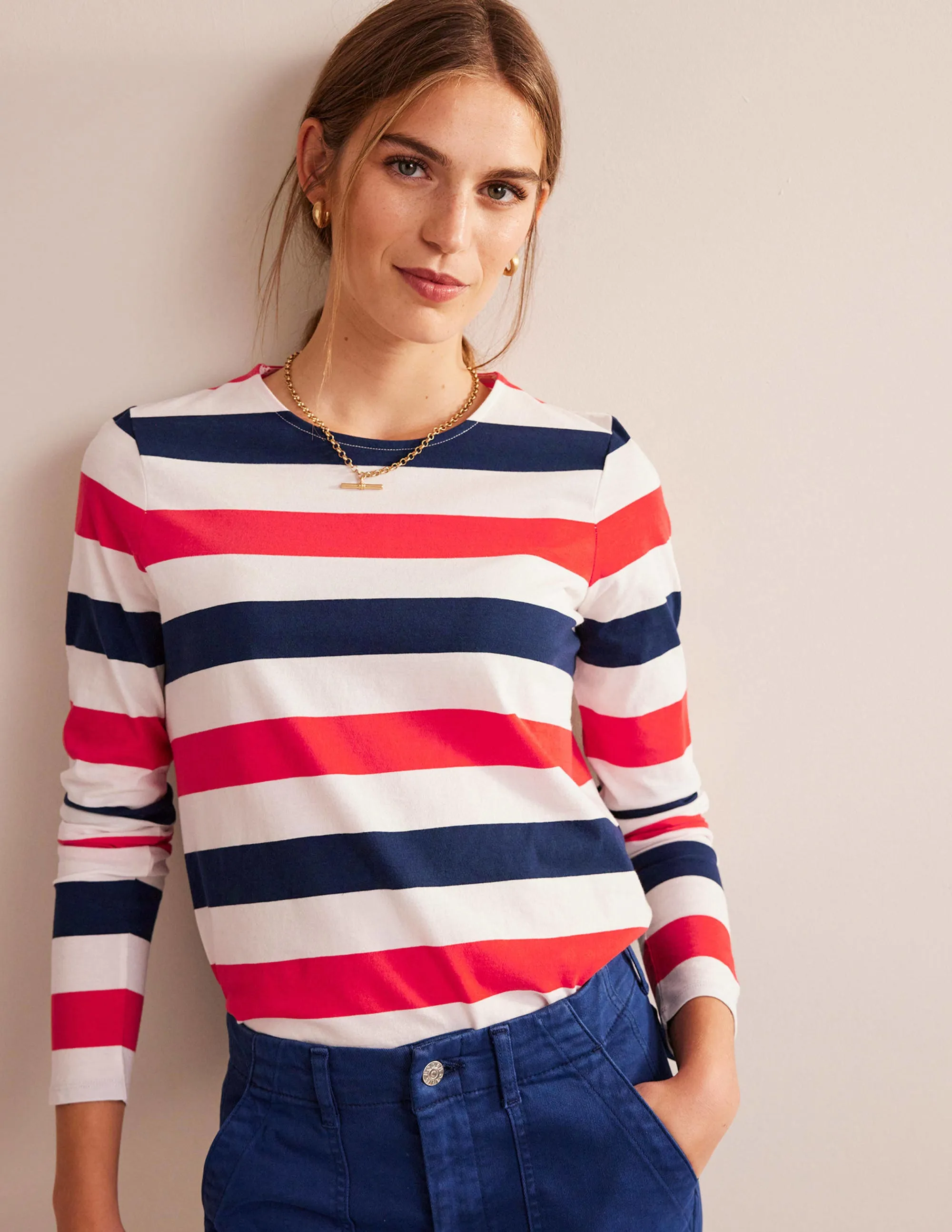 Bea Long Sleeve Breton-Cherry Red and Navy