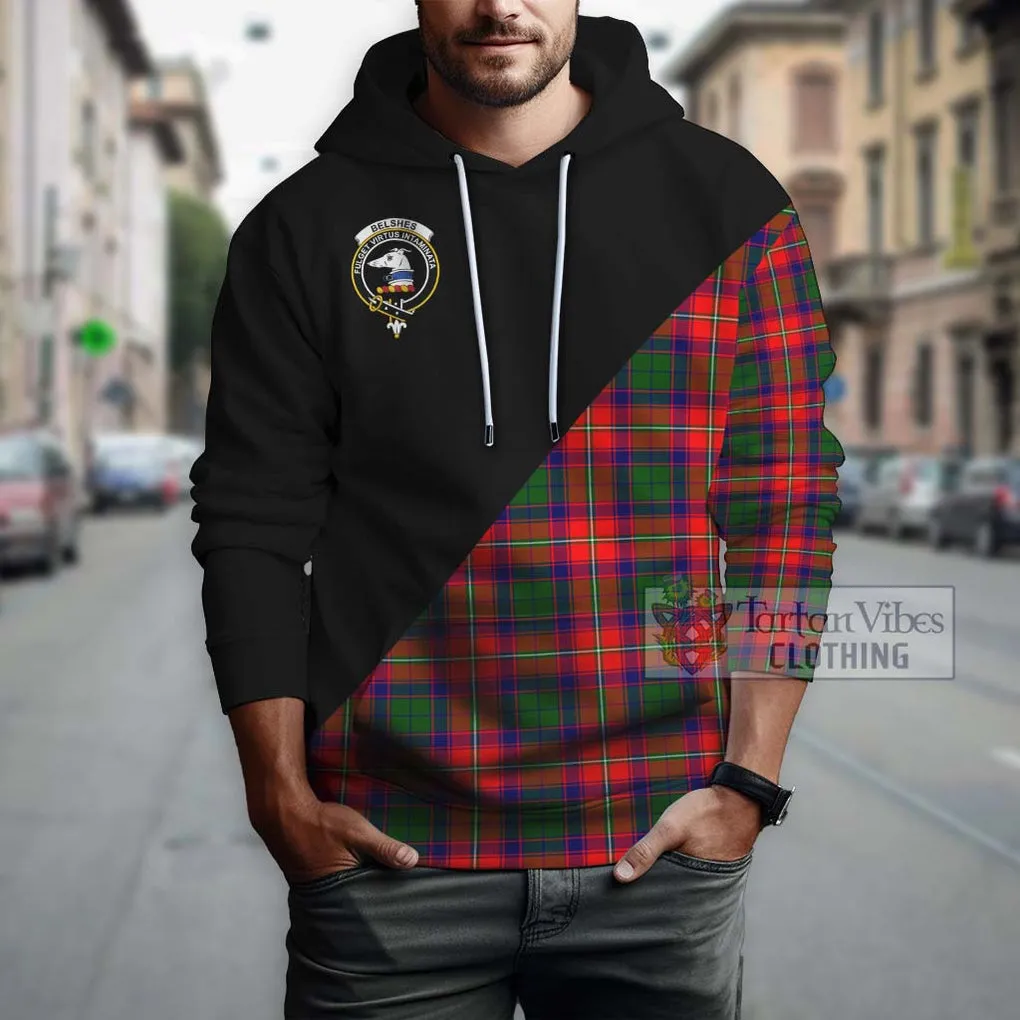 Belshes Tartan Hoodie with Family Crest and Military Logo Style