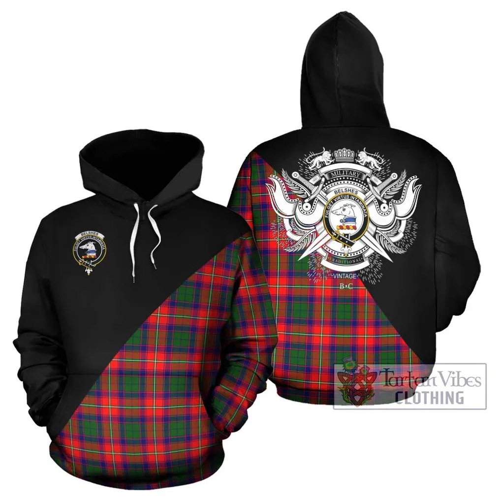 Belshes Tartan Hoodie with Family Crest and Military Logo Style