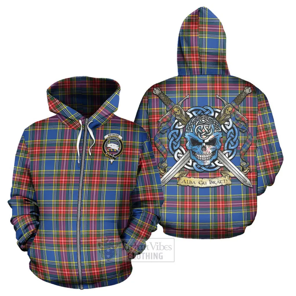 Bethune Tartan Hoodie with Family Crest Celtic Skull Style