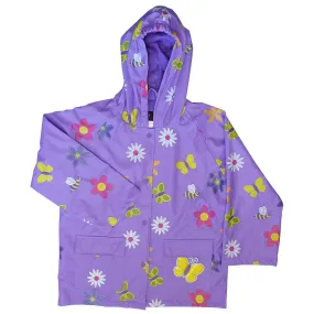 Big Girls Purple Floral Butterfly Print Hooded Raincoat 8-10