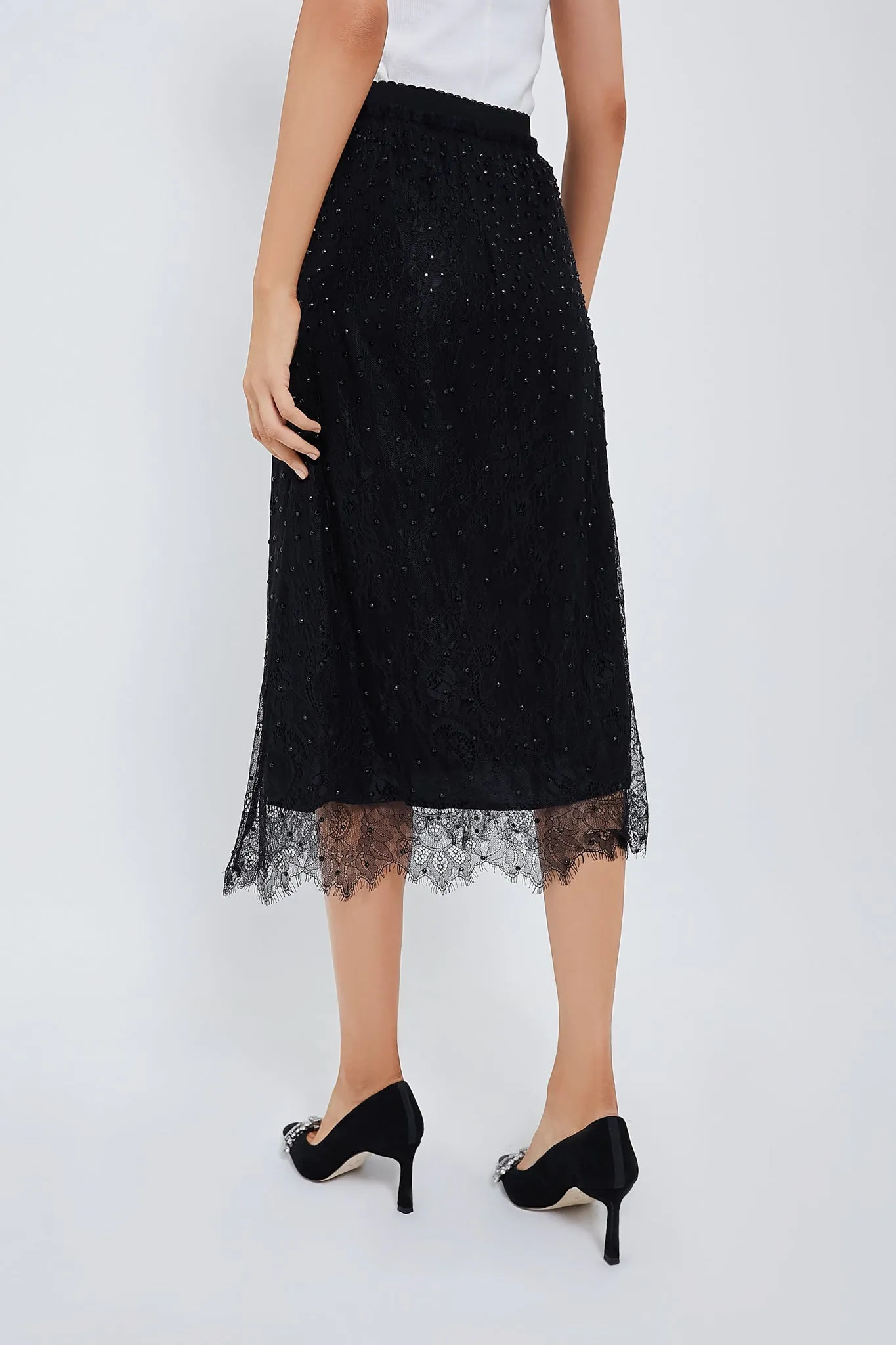 Black Seraphina Stoned Lace Skirt