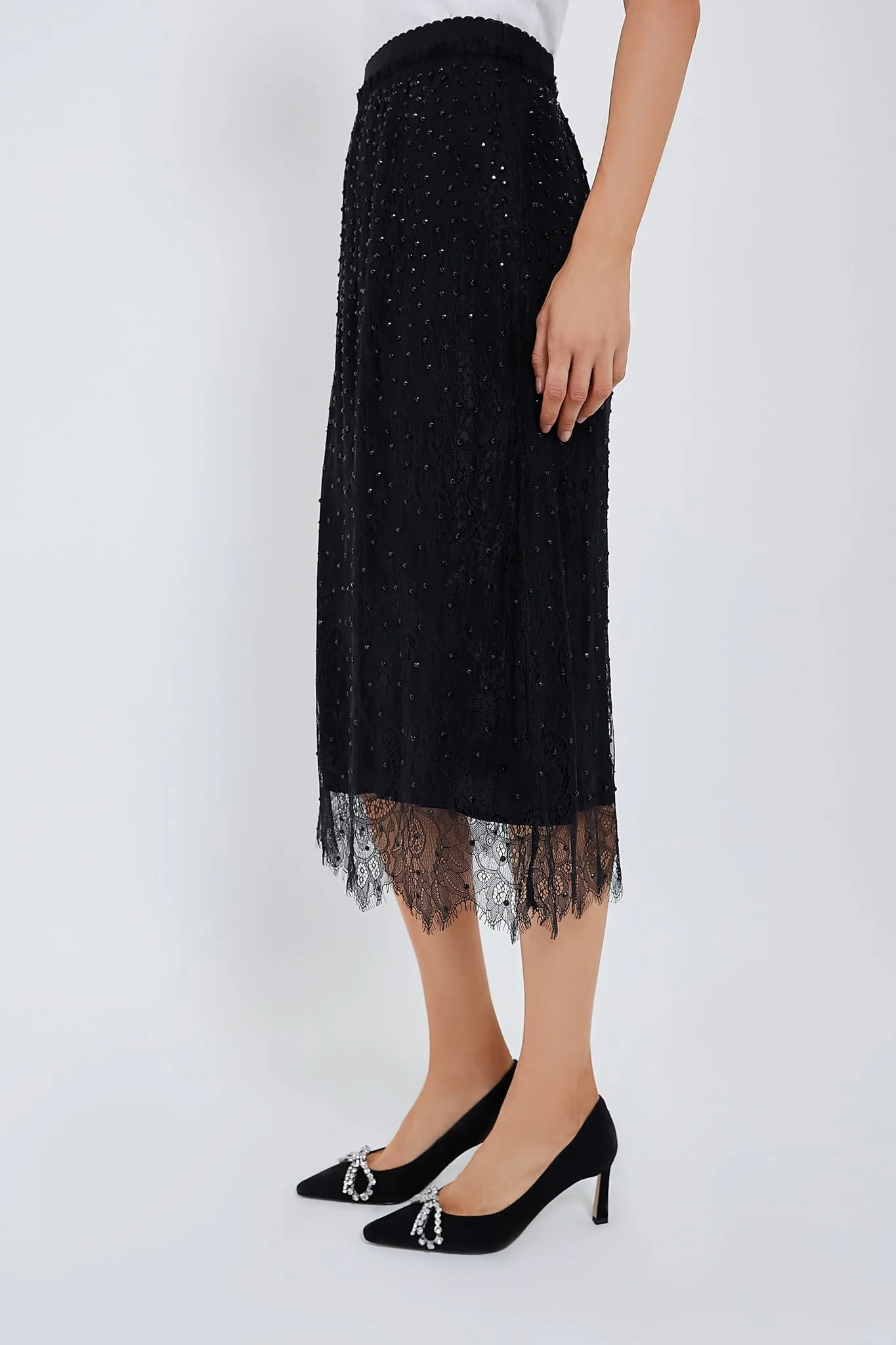 Black Seraphina Stoned Lace Skirt