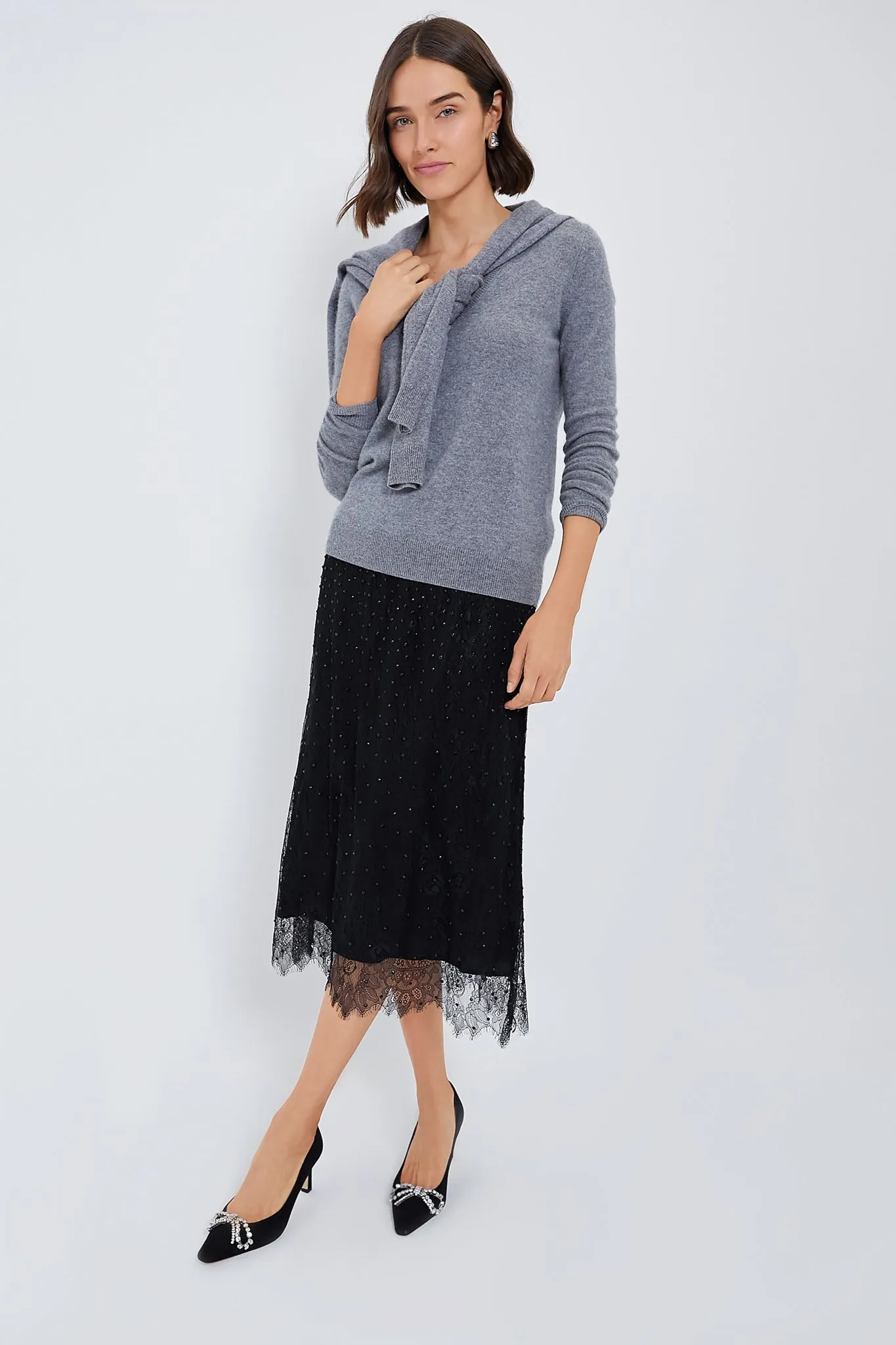 Black Seraphina Stoned Lace Skirt