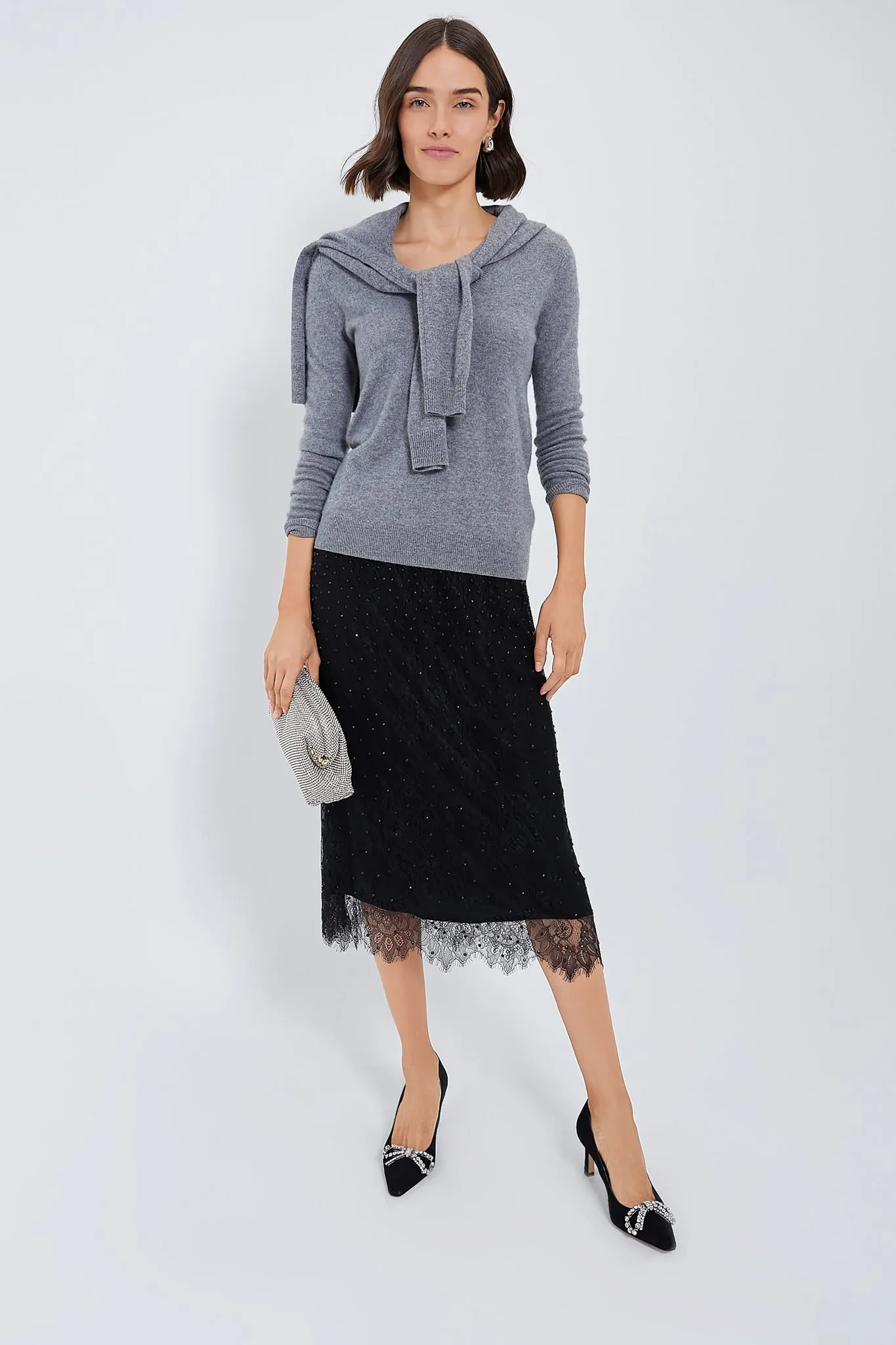 Black Seraphina Stoned Lace Skirt