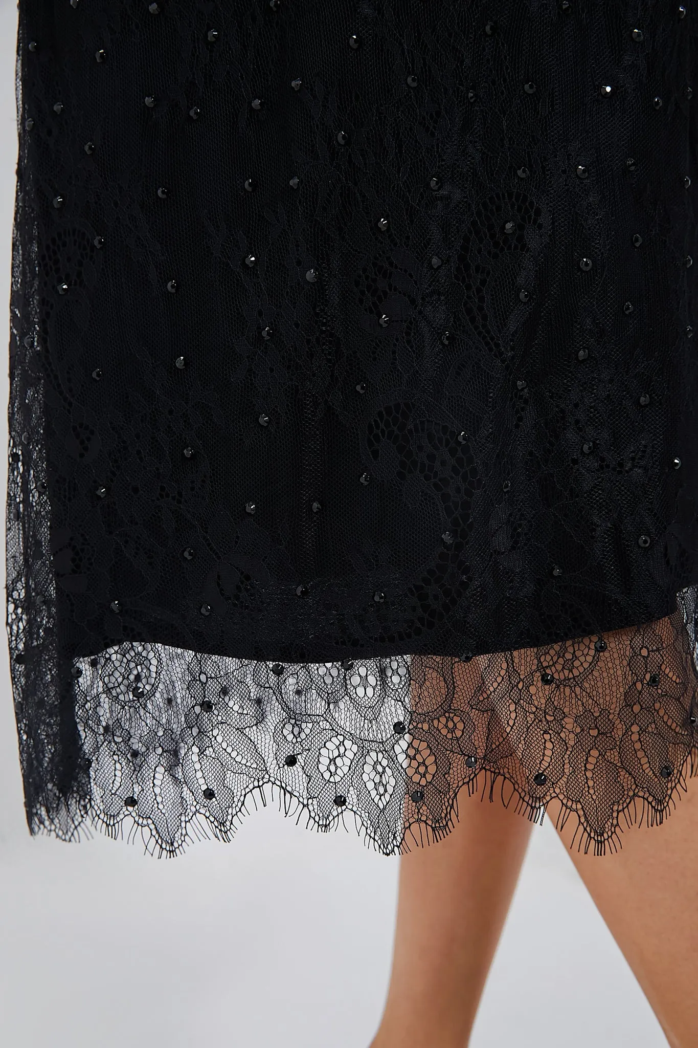 Black Seraphina Stoned Lace Skirt