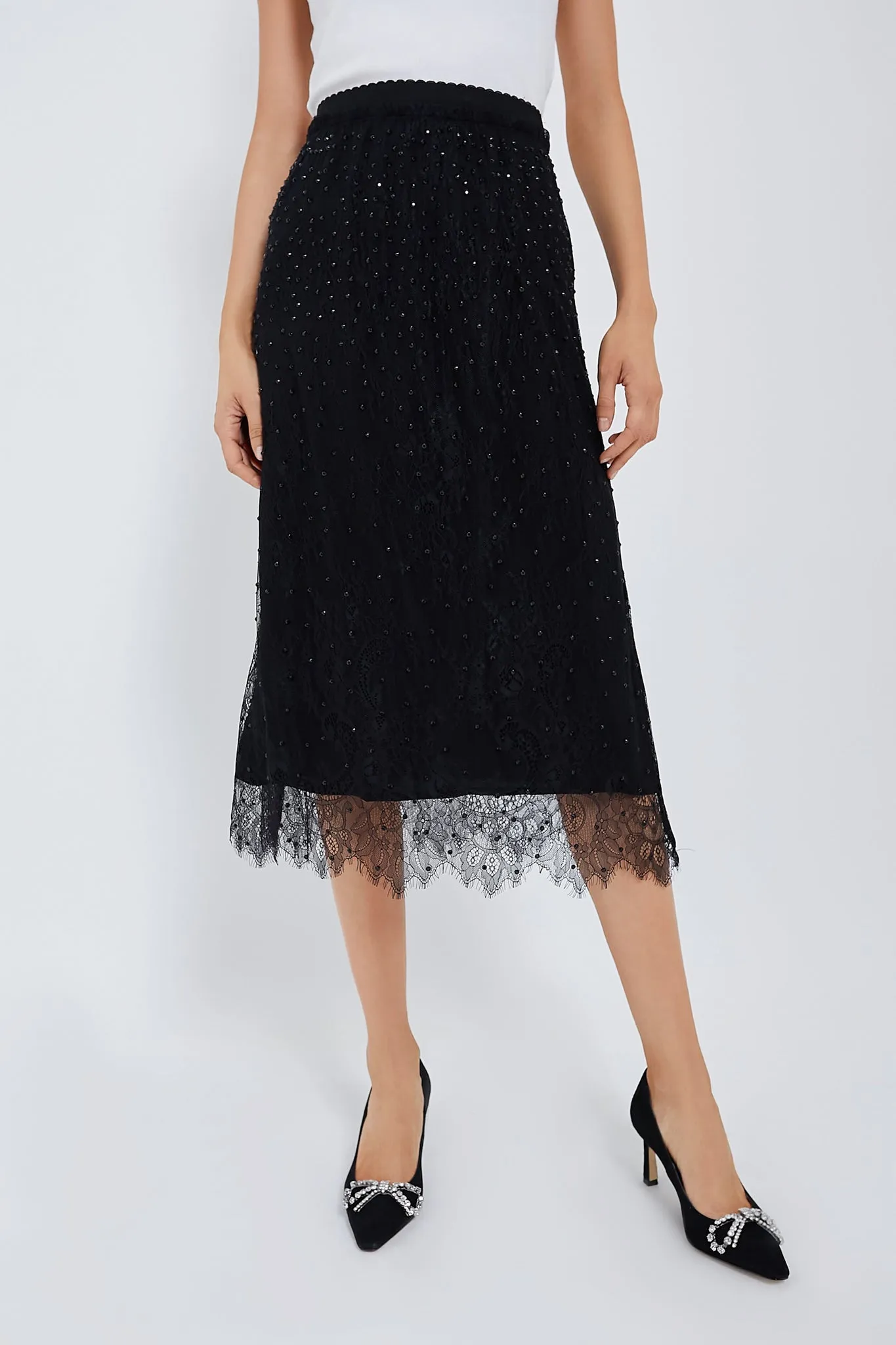 Black Seraphina Stoned Lace Skirt