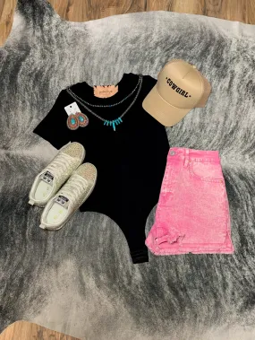 Black Thick Banded Short Sleeve Bodysuit