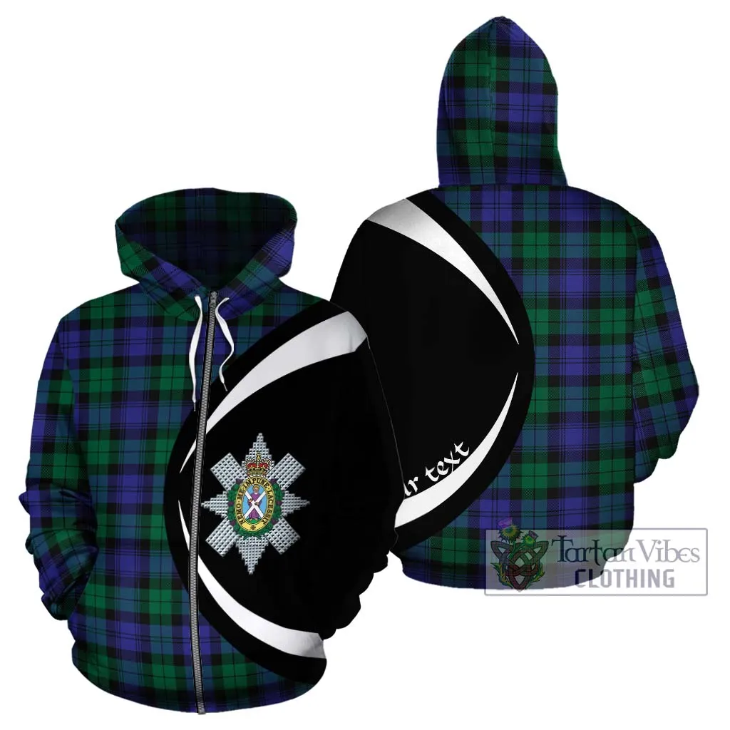 Black Watch Modern Tartan Hoodie with Family Crest Circle Style