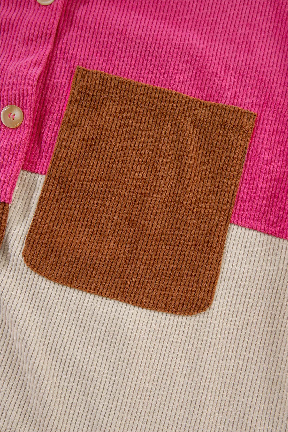 Colorblock Curved Hem Corduroy Shacket with Pocket