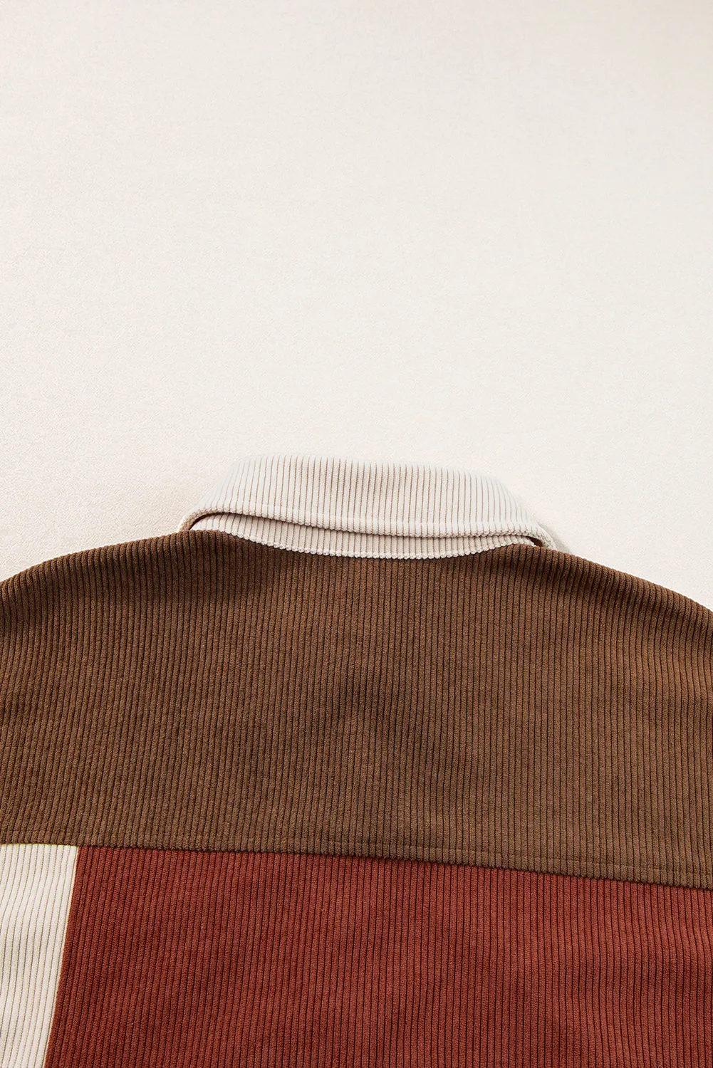 Colorblock Curved Hem Corduroy Shacket with Pocket