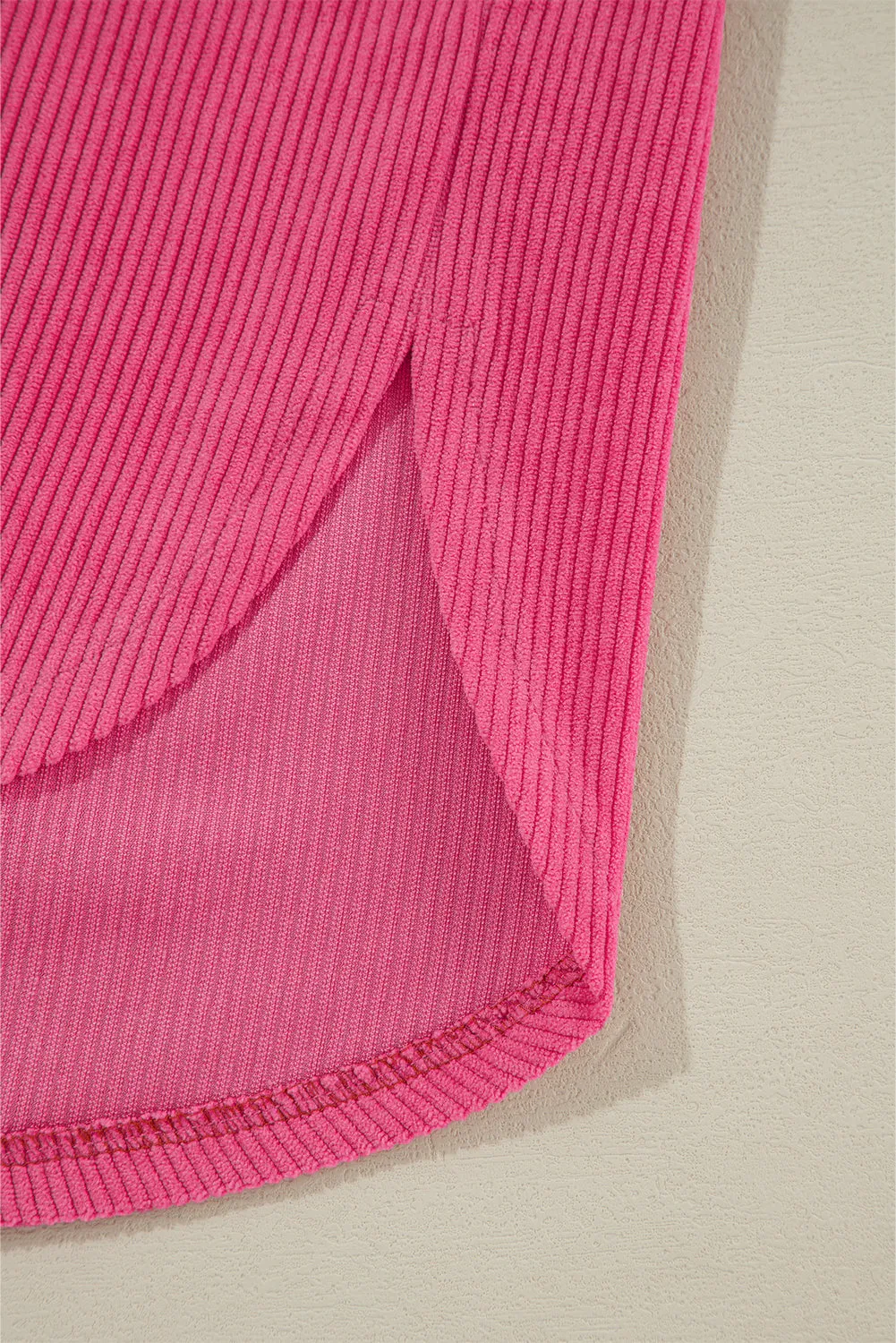 Colorblock Curved Hem Corduroy Shacket with Pocket