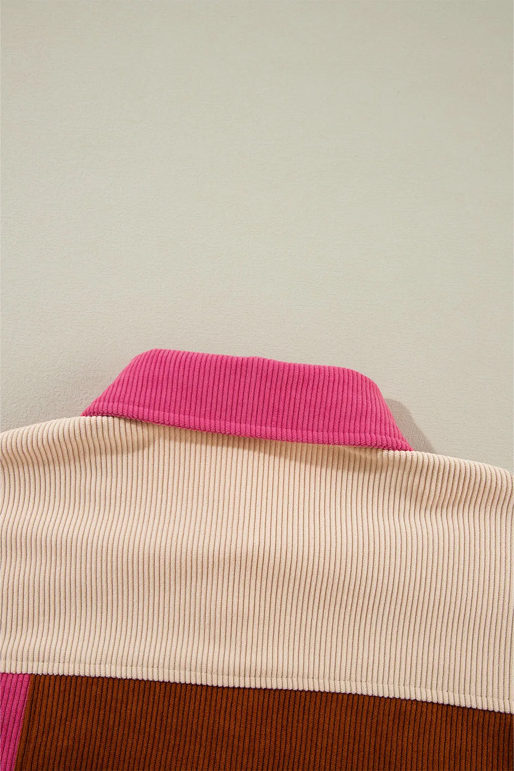 Colorblock Curved Hem Corduroy Shacket with Pocket