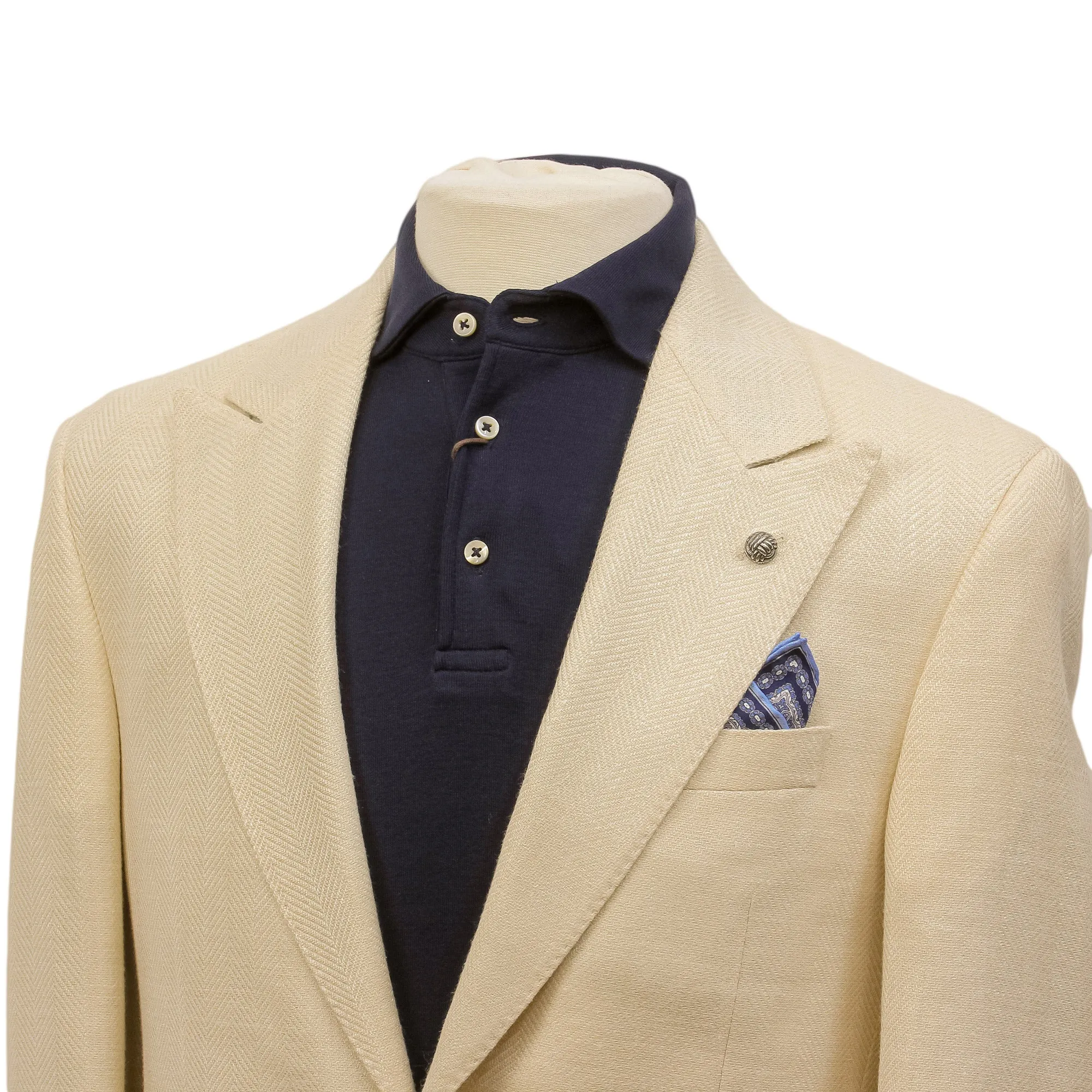 Cream Herringbone Wool Silk Linen Peak Lapel Morgan Contemporary Fit Sport Jacket - Jack Victor 1913