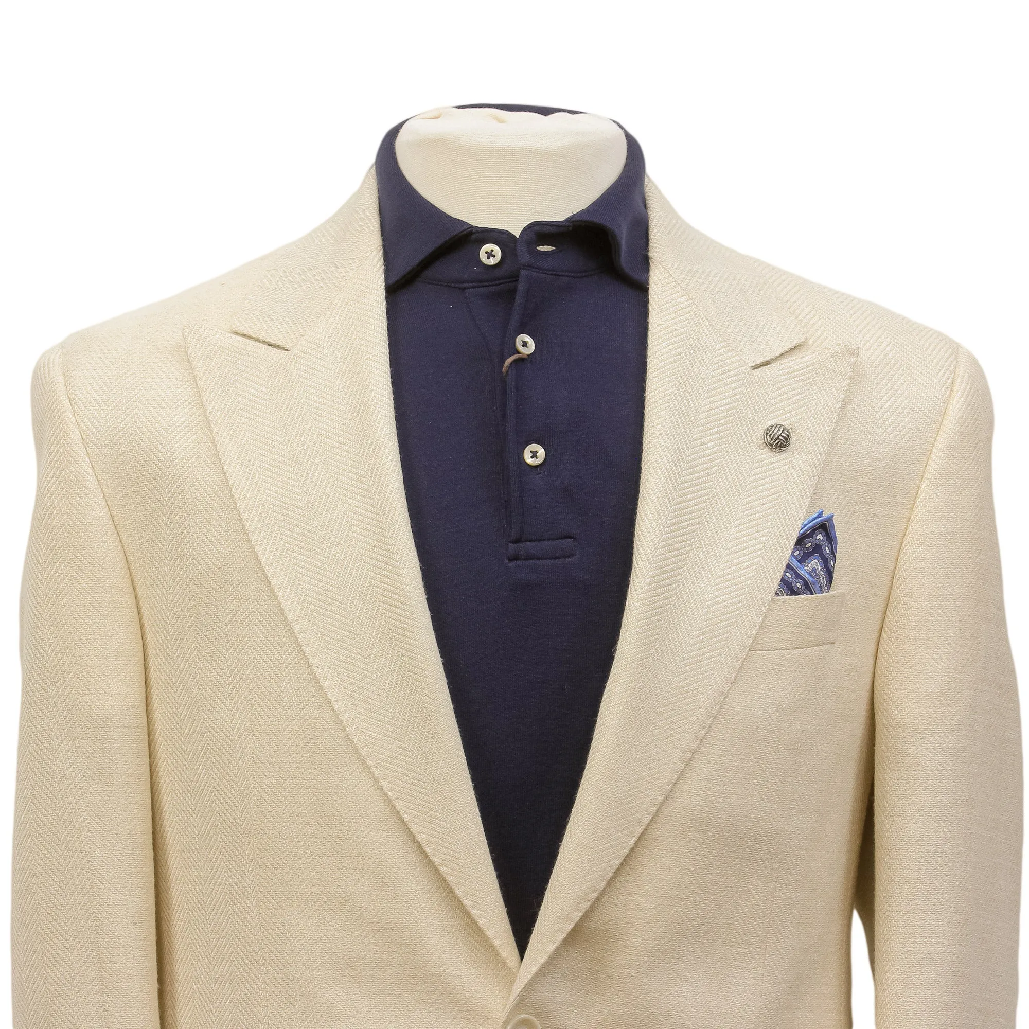 Cream Herringbone Wool Silk Linen Peak Lapel Morgan Contemporary Fit Sport Jacket - Jack Victor 1913