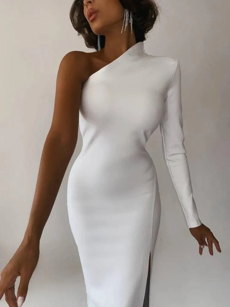 Elegant One-Shoulder Black Maxi Dress: Stylish Formal Evening Gown