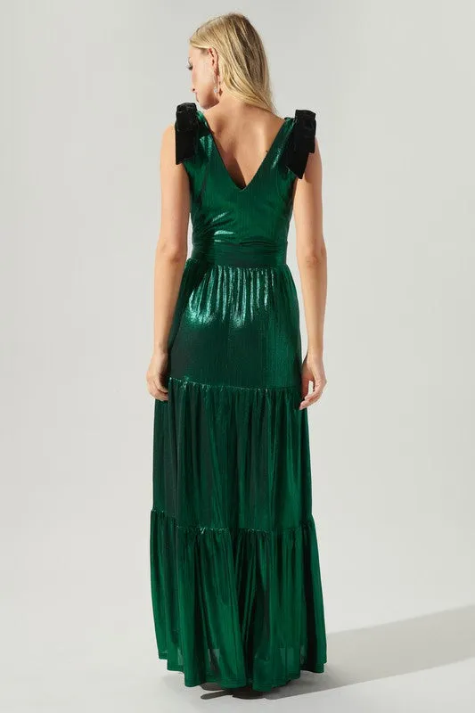 Emerald Cannes Liquid Satin Evening Maxi Dress