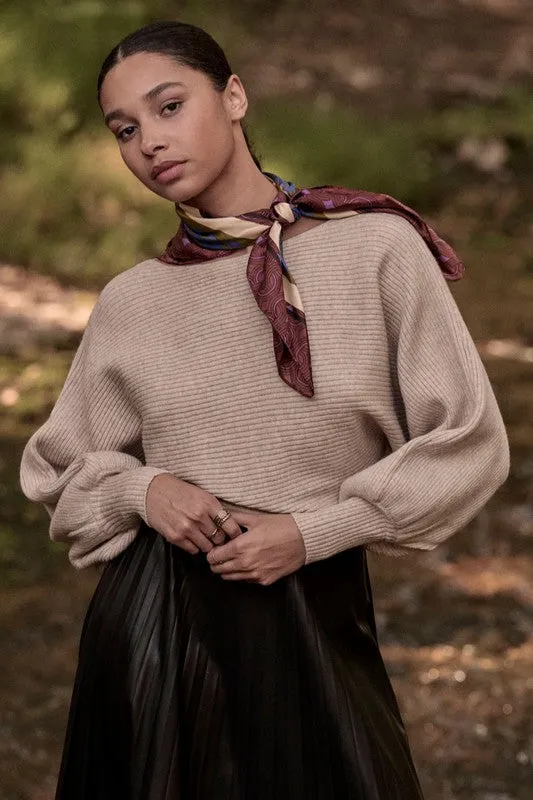 Ethereal Embrace Bishop Sleeve Sweater - Oatmeal