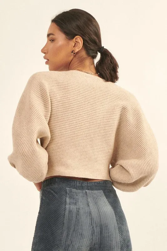 Ethereal Embrace Bishop Sleeve Sweater - Oatmeal