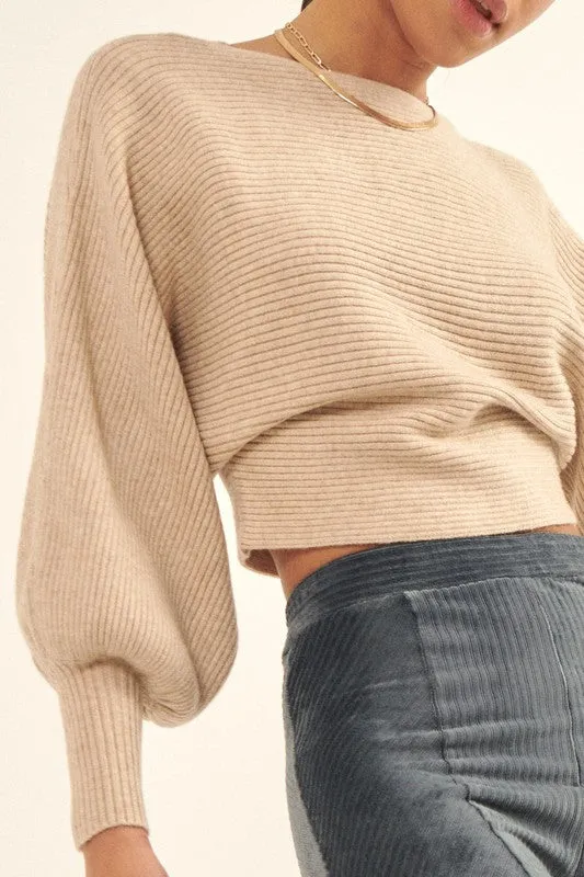 Ethereal Embrace Bishop Sleeve Sweater - Oatmeal