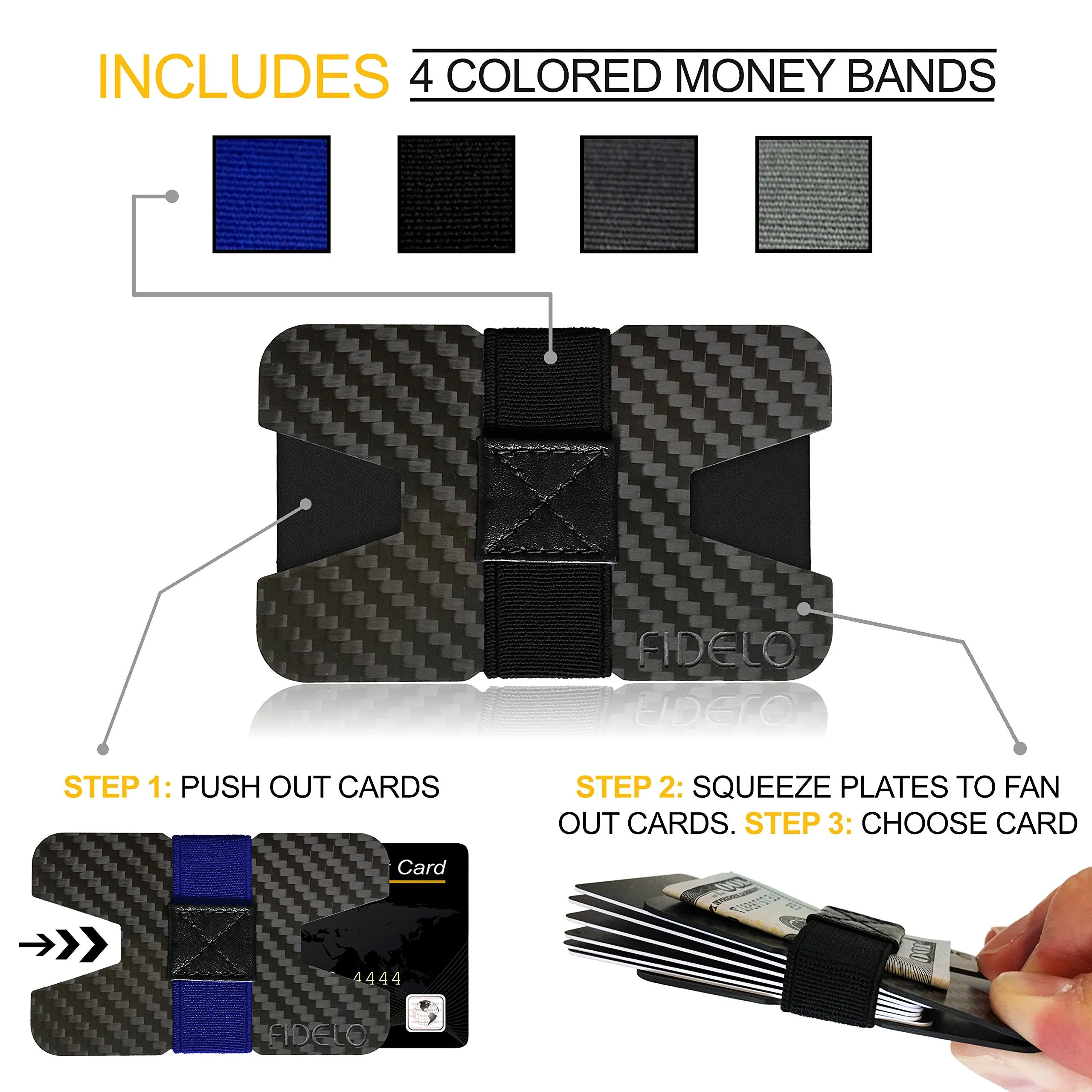 Fidelo Carbon Fiber Minimalist Wallet - Slim Credit Card Holder Money Clip Wallets for Men