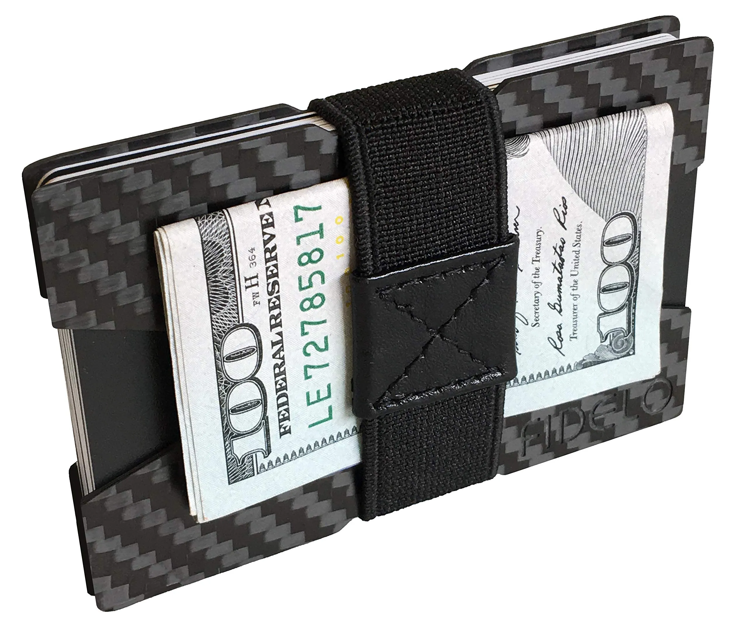 Fidelo Carbon Fiber Minimalist Wallet - Slim Credit Card Holder Money Clip Wallets for Men