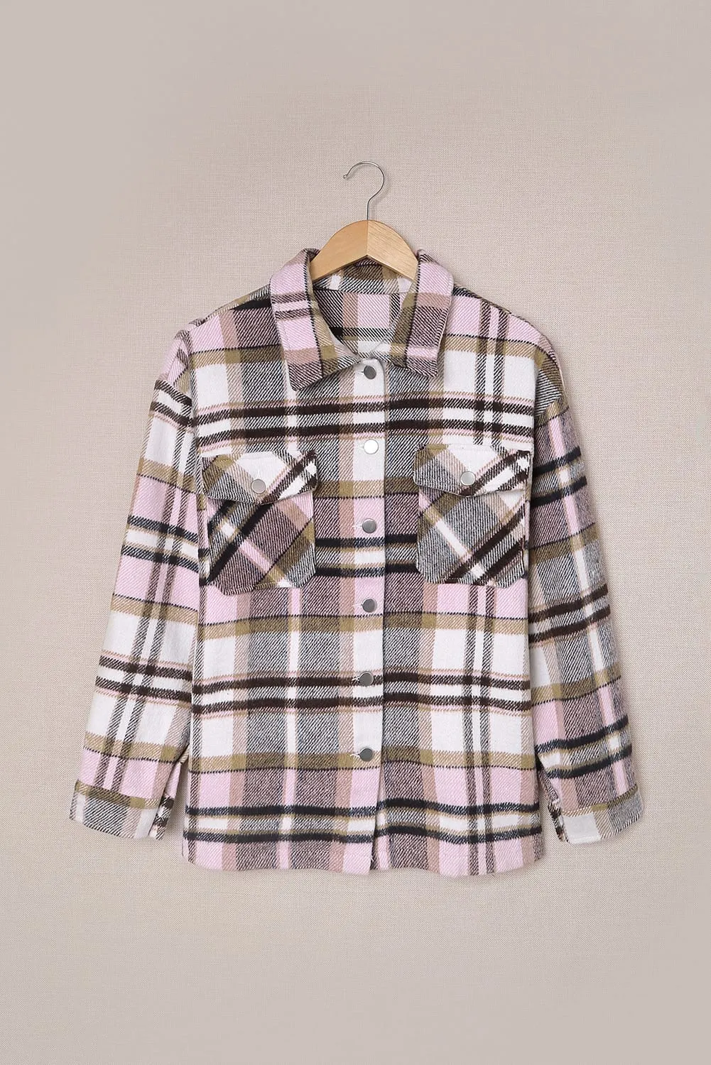 Flannel Button Up Long Sleeve Pink Plaid Shacket