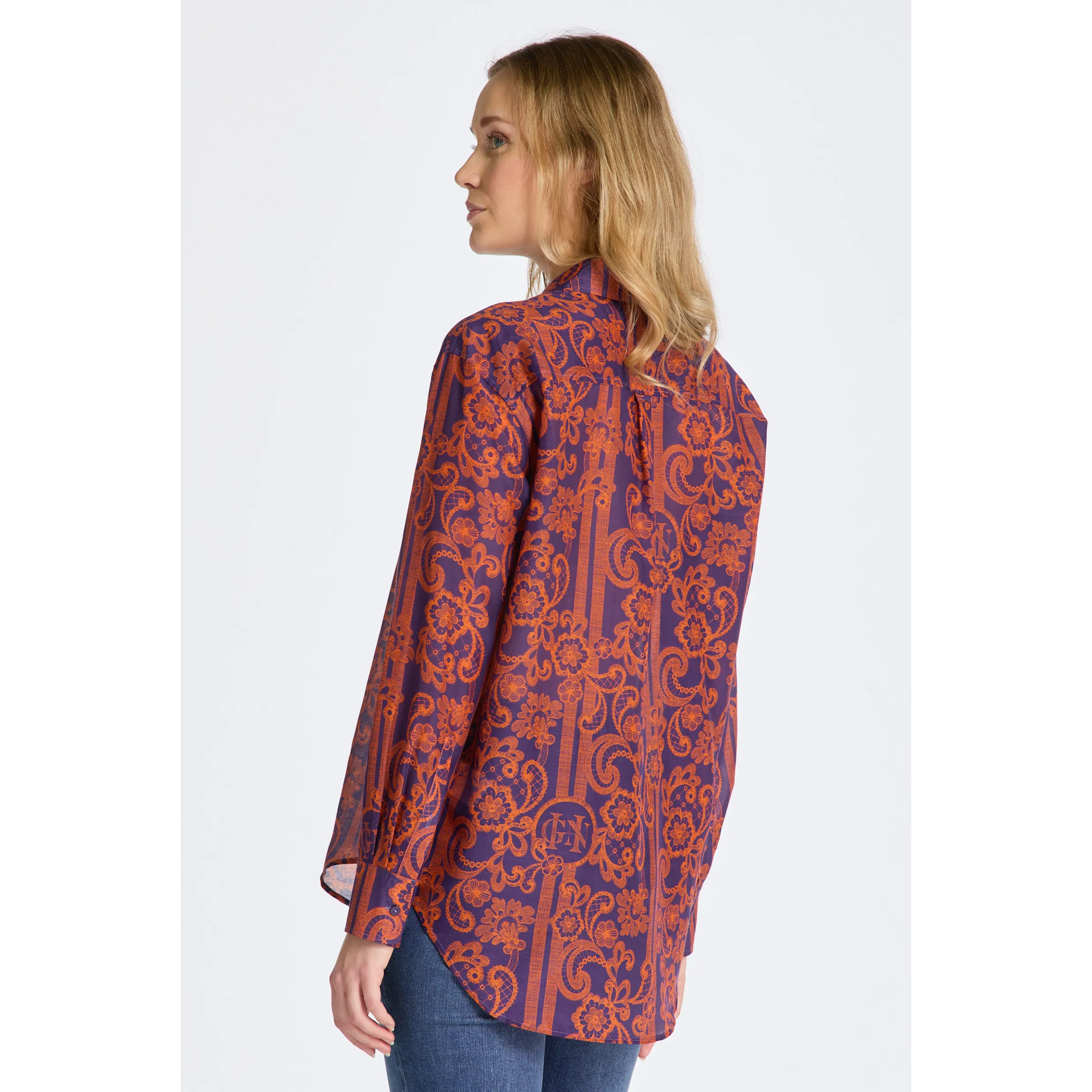 GANT Relaxed Fit Lace Print Cotton Silk Shirt 4300256 Pansy Purple