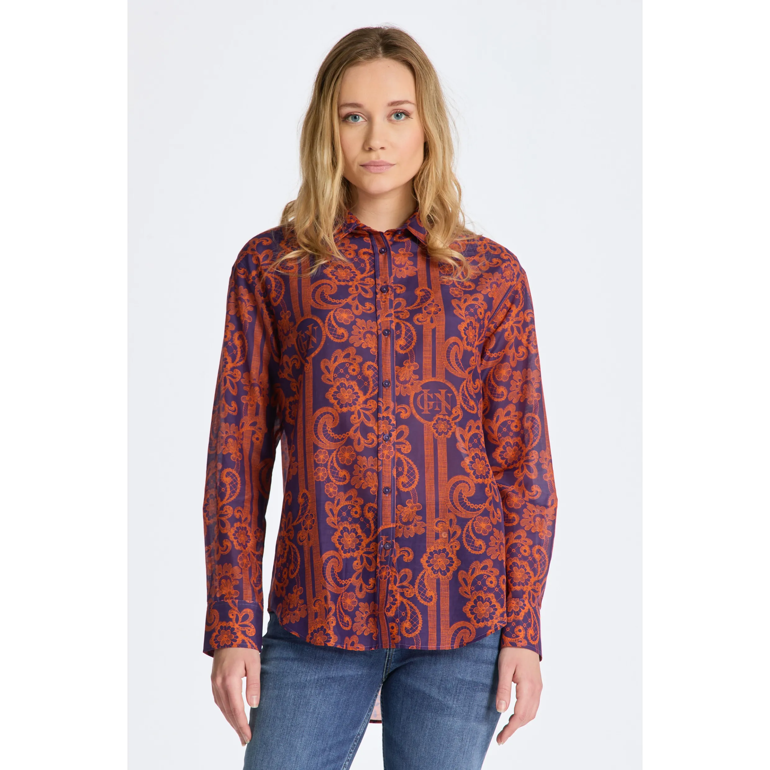 GANT Relaxed Fit Lace Print Cotton Silk Shirt 4300256 Pansy Purple