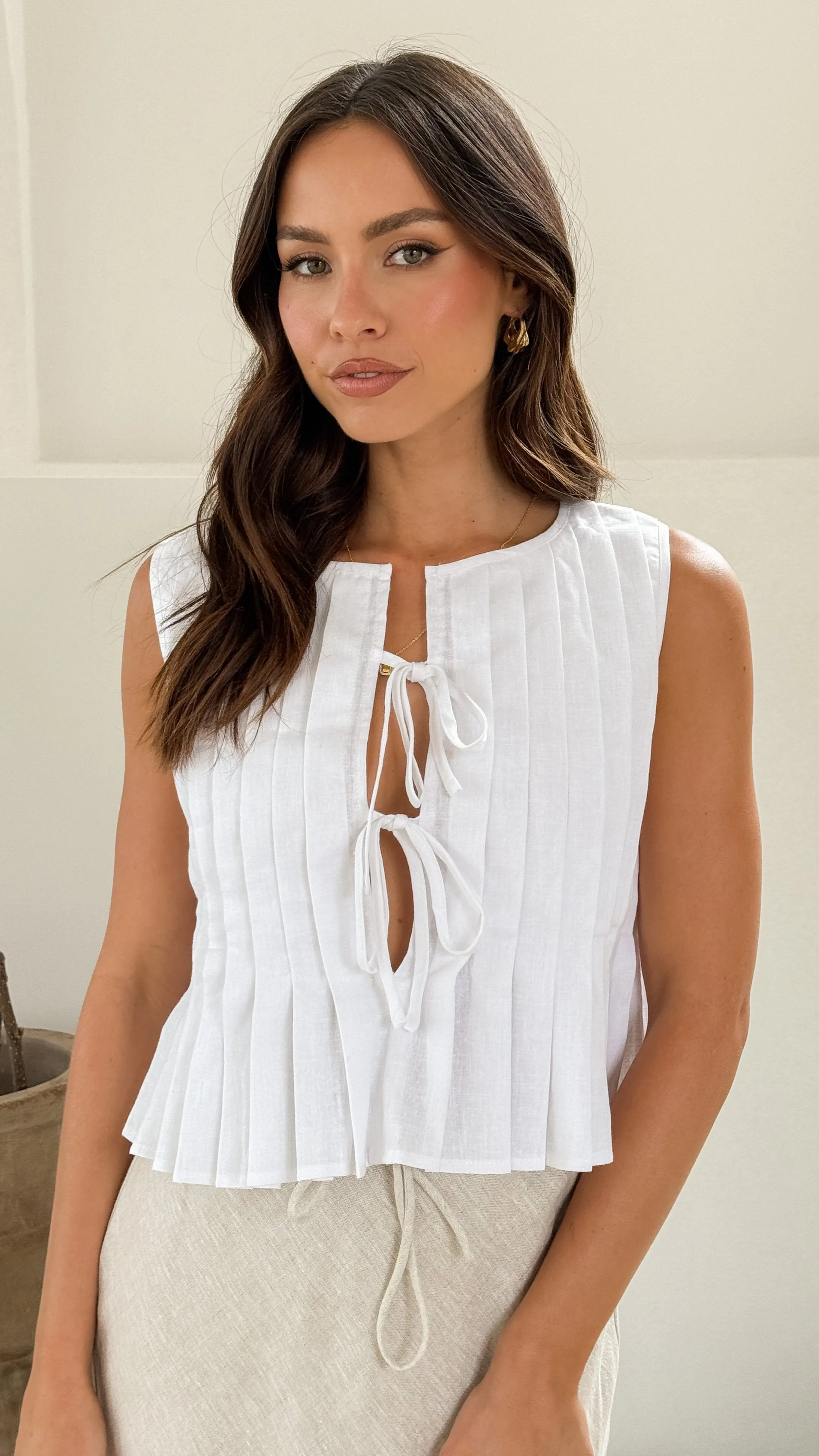 Hailey Tie Front Top - White
