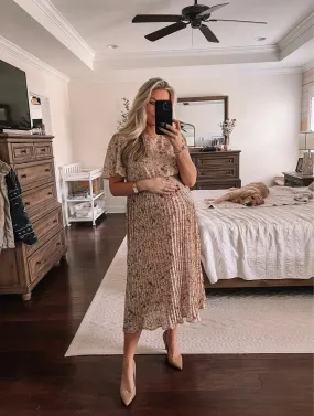Hayden Tan Floral Pleated Skirt Dress- Size S