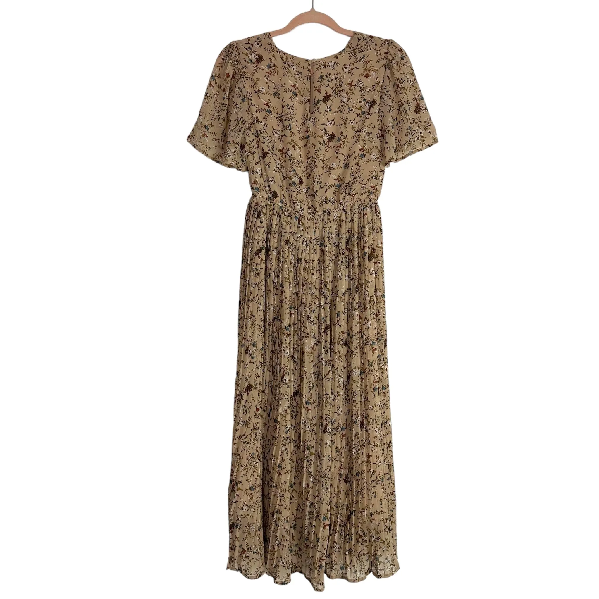 Hayden Tan Floral Pleated Skirt Dress- Size S