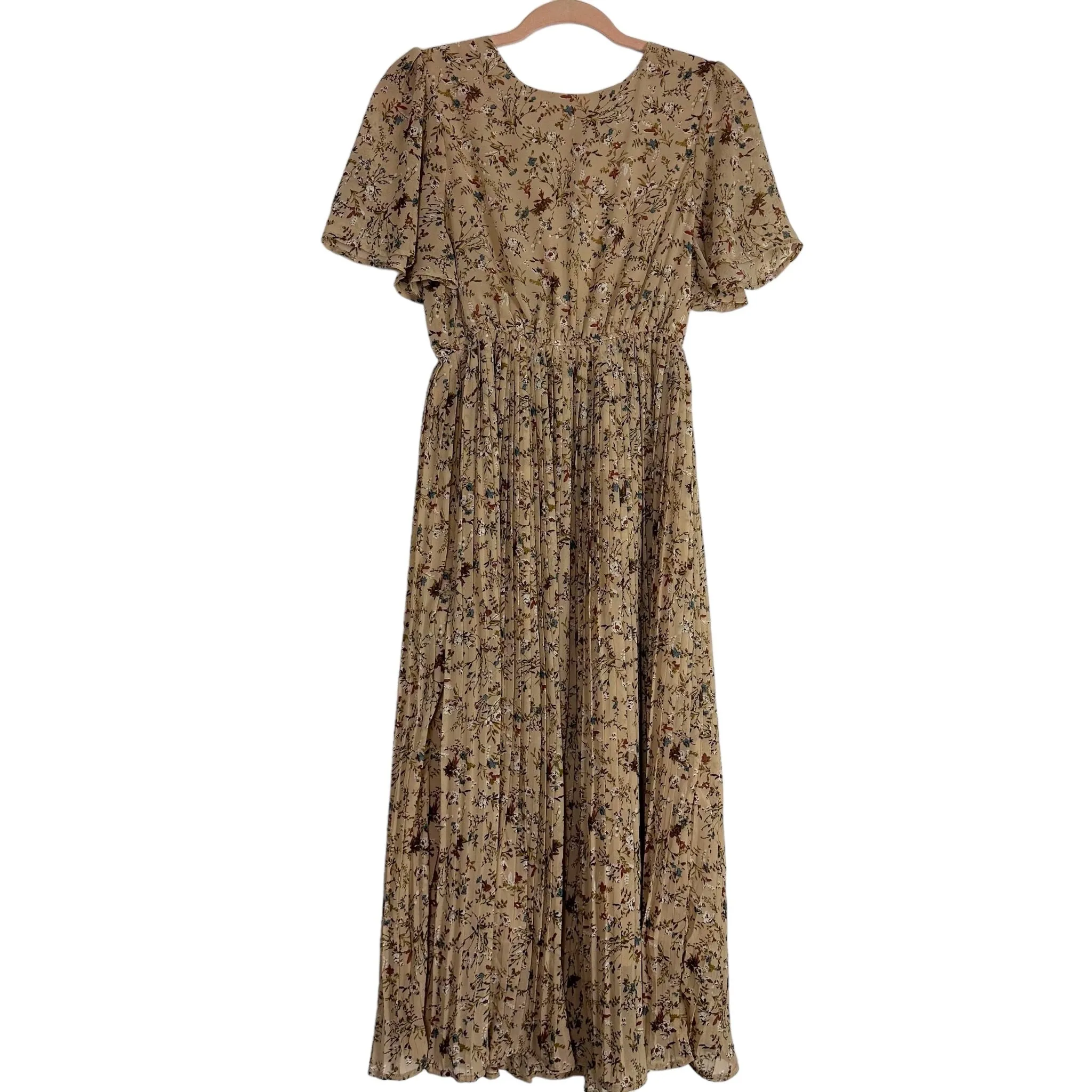 Hayden Tan Floral Pleated Skirt Dress- Size S