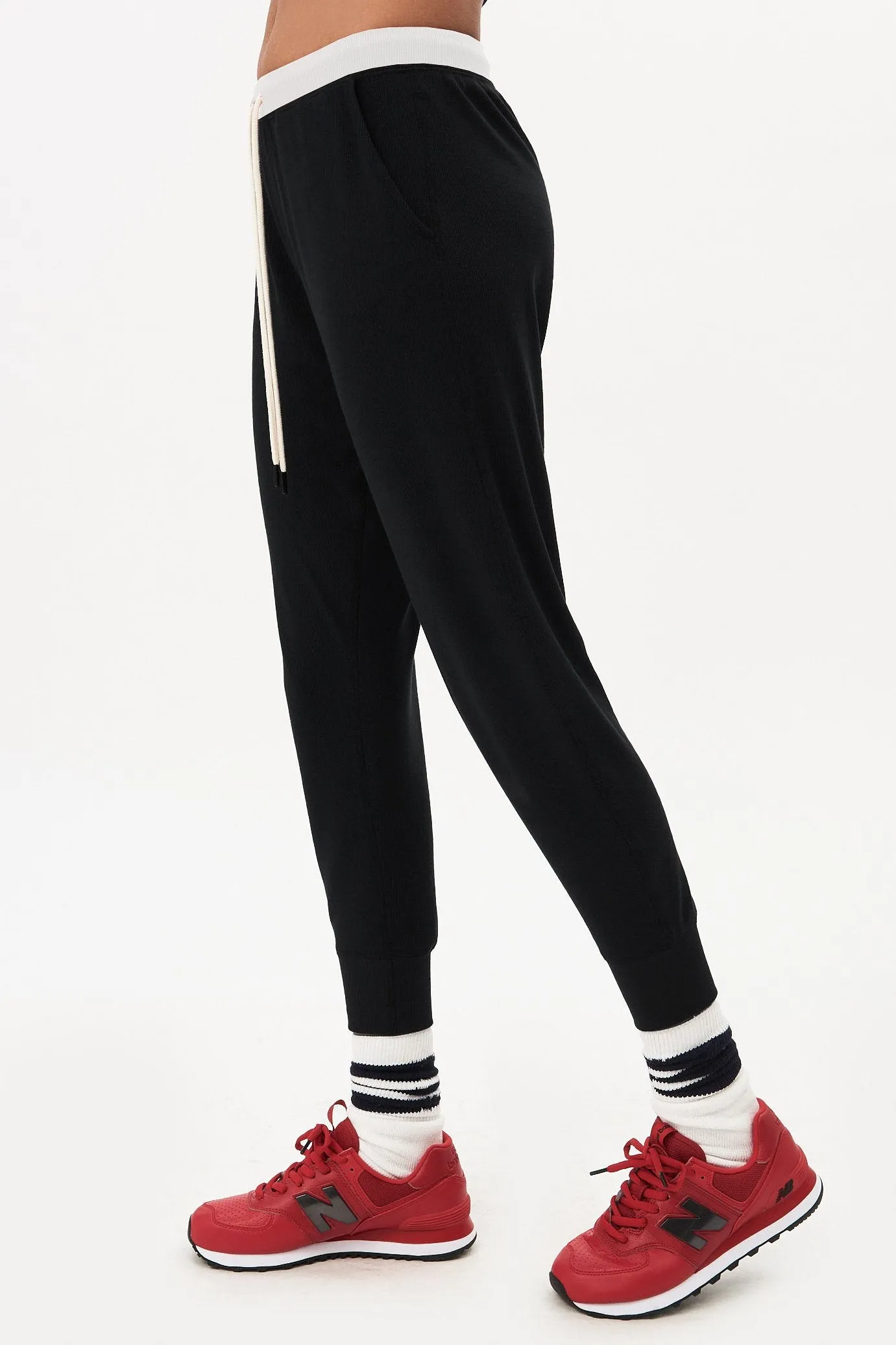 Kiki Rib 7/8 Sweatpant, Black/Vintage White