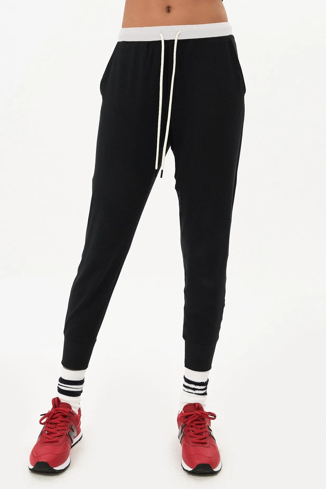 Kiki Rib 7/8 Sweatpant, Black/Vintage White