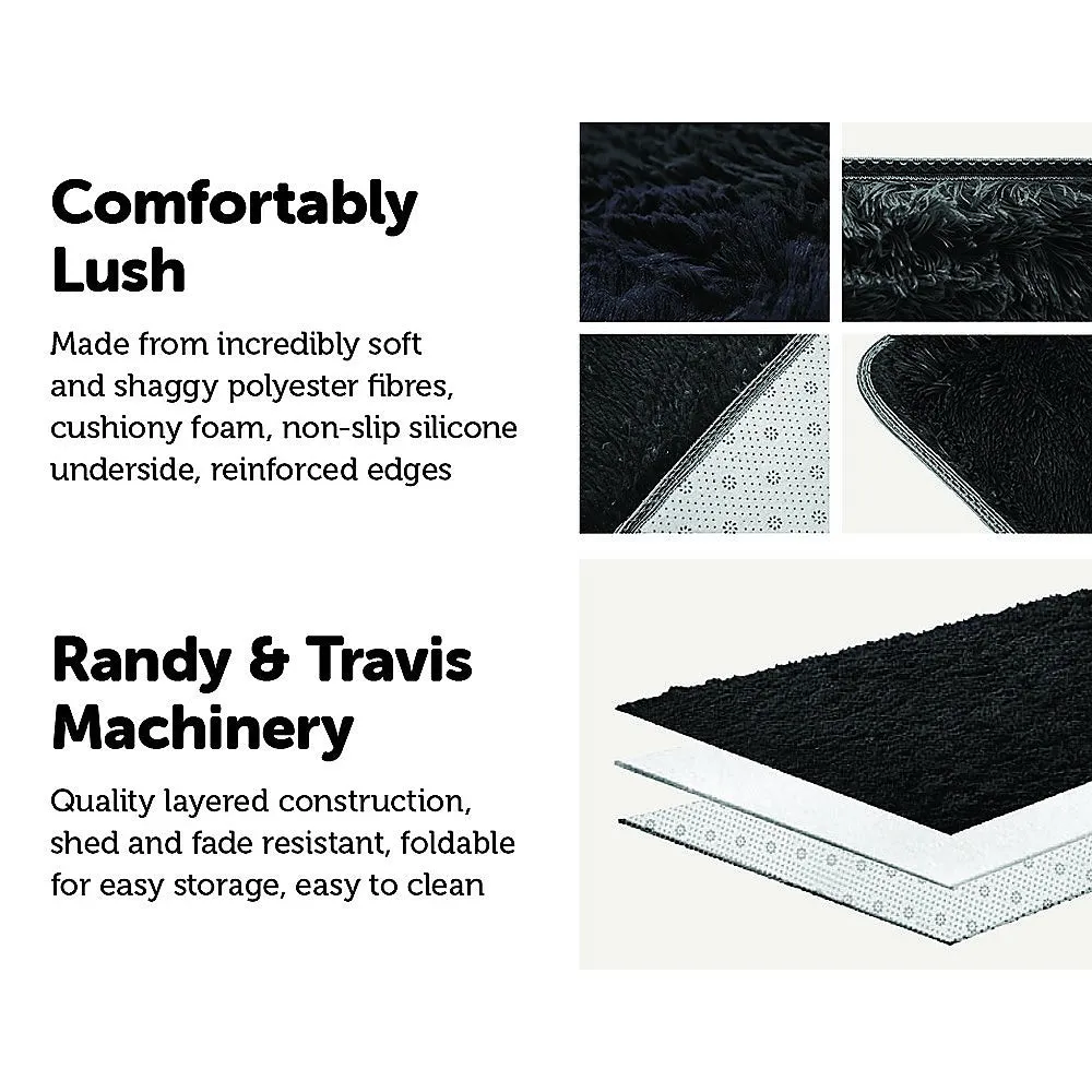 Large Black Shaggy Floor Rug 230x160cm Insulated Non-Slip