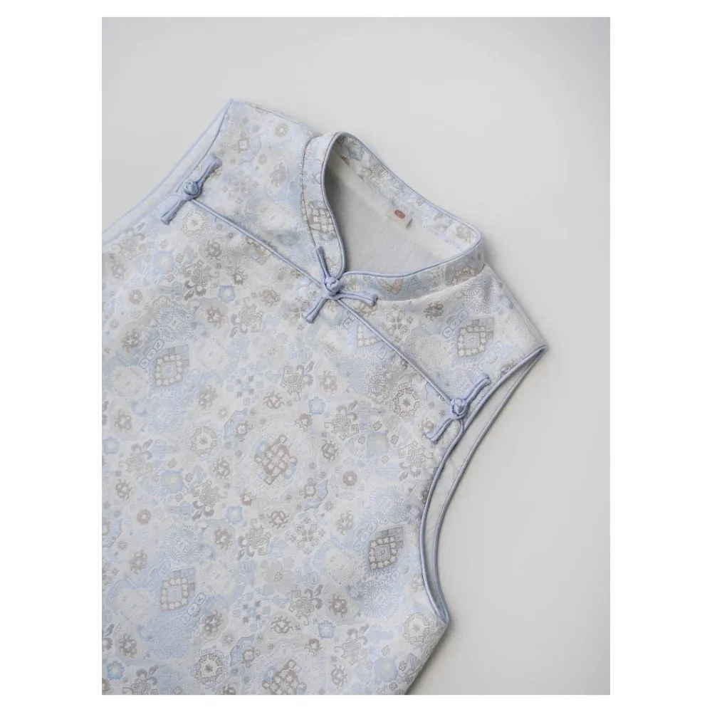 MaNa Light Blue Silk-Trimmed Jacquard Unisex Vest
