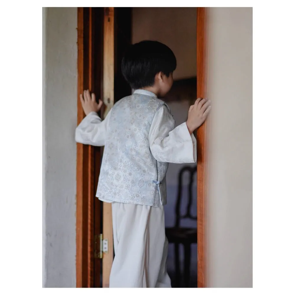 MaNa Light Blue Silk-Trimmed Jacquard Unisex Vest