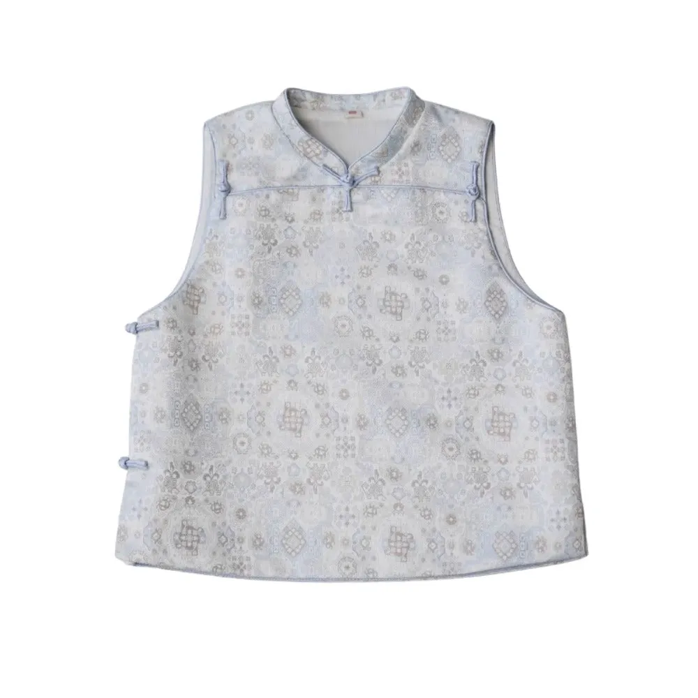 MaNa Light Blue Silk-Trimmed Jacquard Unisex Vest